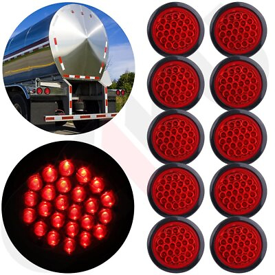 10x Red Stop Turn Tail Brake 4quot; Round Lights 24LED for Kenworth Peterbilt Rubber $42.29
