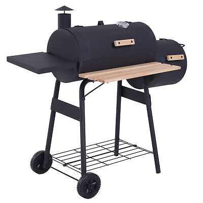 #ad 48quot; Steel Portable Backyard Charcoal BBQ Grill Offset Smoker Combo with Wheels $106.07