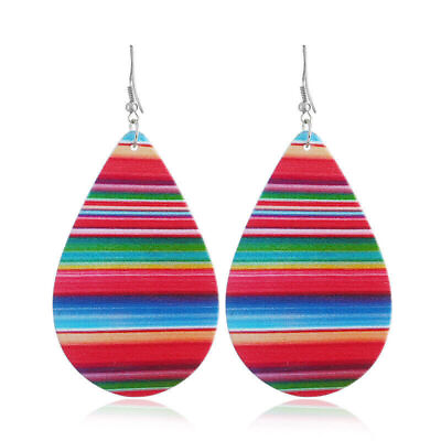 #ad Fashion Wooden Colorful Rainbow Earrings Women Teardrop Dangle Ear Hooks Jewelry C $2.33