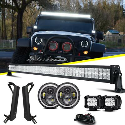 #ad 50 52quot; LED Light Bar 4quot; Pods 7quot; Headlights Combo Kit For Jeep Wrangler TJ 97 06 $217.99