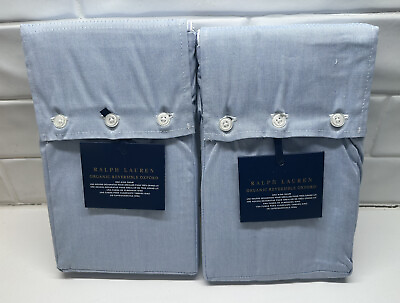 #ad Lot of 2 NEW Ralph Lauren Organic Reversible Oxford King Shams Blue White $69.99