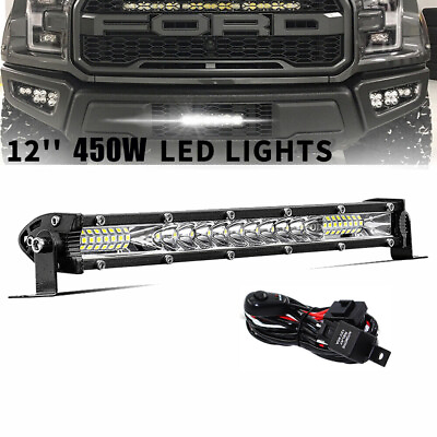 #ad 12In LED Light Bar Bumper Work SPOT FLOOD Combo Driving Boat ATV with Wiring Kit $23.59