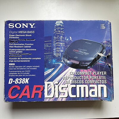 #ad Sony D 838K Car Discman CD Compact Player In Box w Car Cord Cassette NO REMOTE $50.00