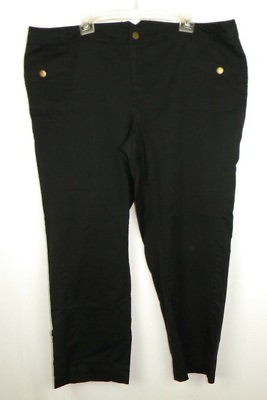 #ad Avenue Straight Leg Black Flat Front Roll Tab Pants Women#x27;s 18 Cotton Blend EUC $15.99