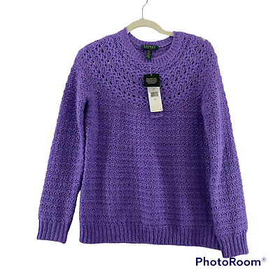 #ad Lauren Ralph Lauren Womens Purple Alpaca Blend Crewneck Sweater Sz Large NWT $38.99