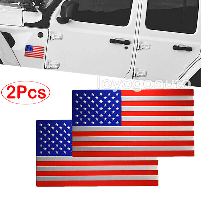 #ad 2Pcs Car Truck Metal USA Flag Sticker American Decal Body Emblem Accessories Red $8.90