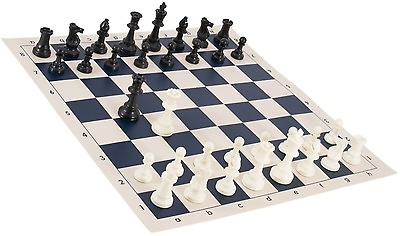 #ad Black amp; White Chess Pieces amp; 20quot; Blue Vinyl Board Single Weighted Chess Set $22.95
