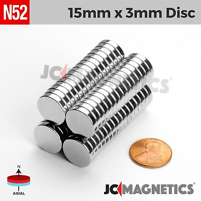 #ad 15mm x 3mm N52 Super Strong Rare Earth Neodymium Magnet Round Disc 15x3mm $28.95
