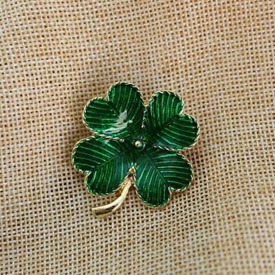 #ad Vintage Green Enamel Four Leaf Clover Floral Brooch Hat Pin for Men Women Fashon $7.80