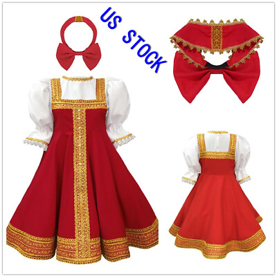 #ad US Girls Traditional Dress Princess Cosplay Russian Costume Party Tutu Dress $30.11