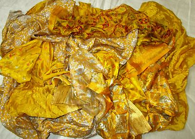 #ad LOT ART SILK Antique Vintage Sari REMNANT Fabrics 100 GRAMS Golden #ABXPF $18.79