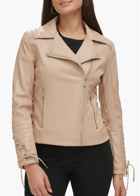 #ad GUESS Women#x27;s Faux Leather Laced Moto Jacket Latte Size M L XL NWT $200 $49.99