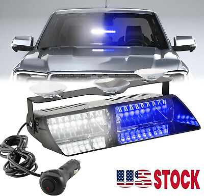 #ad Universal 16LED 12V Car LED Dash Windshield Visor Safety Signal Light White Blue $19.84