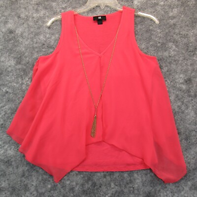 #ad IZ Byer Shirt Womens Small Pink Sleeveless Blouse Pullover Knit Necklace $7.77