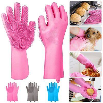 #ad Magic Gloves Dish Washing Silicone Rubber Scrubber Cleaning Cold Heat Resistant $8.97