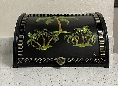 #ad Wooden Bread Box Hand painted Signed $168.00