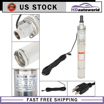 #ad New Screw Pump Submersible Deep Well Pump Stainless Steel Black Circle Cable 15m $83.59