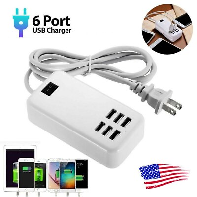#ad 6 Port USB Hub Desktop Fast Wall Charger Charging Station Travel Power Adapter $8.35