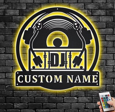 #ad Custom Music Turntable Record Metal Sign LED Light Disc Jockey Name Sign Decor $65.99