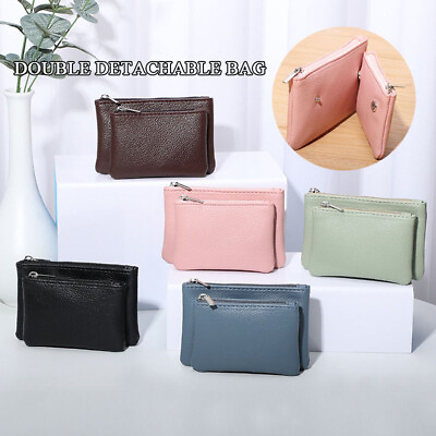 #ad Double Layer Credit ID Card Holder Leather Wallet Pocket Business Coin Purse Ⓢ $4.68