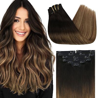 #ad Clip In Hair Extension Human Hair Highlight Double Weft Natural Hair Extension $130.41