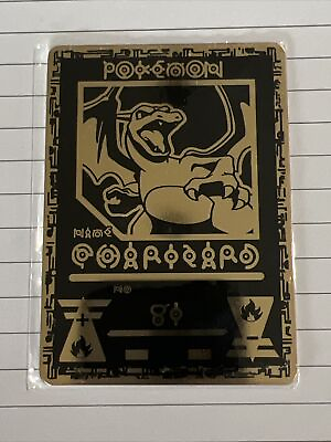 #ad Custom Pokémon Metal Gold Card Charizard GIFT DISPLAY $8.75