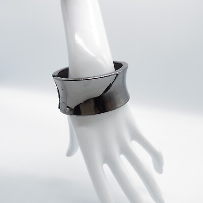#ad Black Concave Hinged Bracelet 6.8quot; Metal Statement Edgy Fashion Bangle $9.99