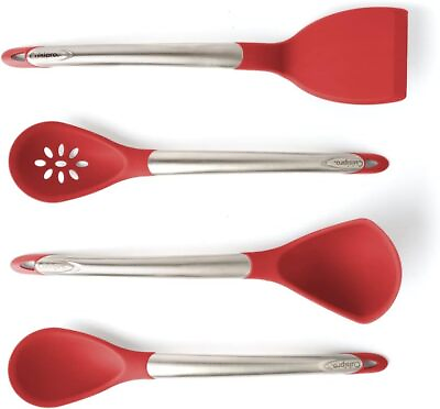 #ad Cuisipro 4 Piece Silicone Tool Set Ladle Turner Spoon amp; Slotted Spoon Red $47.99