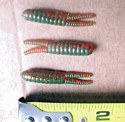 #ad 50ct MOTOROIL RED FLAKE 1.5quot; Split Tail BEETLE SPIN GRUBS Crappie Fishing Baits $10.99