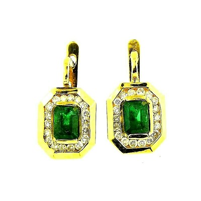 #ad $5800 2.45 Ct Yellow Gold Emerald amp; Diamond Fashion Drop Earrings 14 Kt $2700.00
