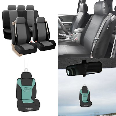 #ad PU Leather Seat Covers For Built In Seat belt Car Sedan SUV Gray Black w Gift $72.99