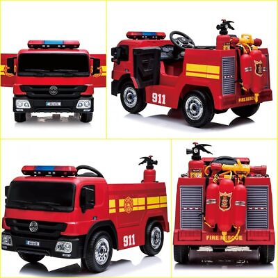 #ad Kids Ride On Fire Truck 12V Car Battery Powered Electric Vehicle Siren Headlight $275.99