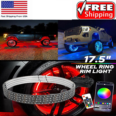 #ad 17.5quot; RGB amp; Chasing Flow 4X light strips LED Wheel Ring Rim Lights For Truck Car $79.99