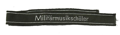 #ad East German quot;Militarmusikchulerquot; Cuff Title White embroidery on grey $25.00