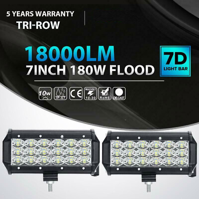 #ad Tri Row 7quot; INCH 180W LED Work Light Bar Flood Driving OffRoad 4WD Truck Boat SUV $34.72