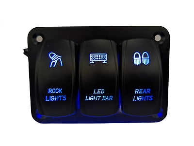 #ad 3 Gang BLUE Laser Etched Rocker Switch Panel 12V 24V Wiring Included You Pick 3 $13.99