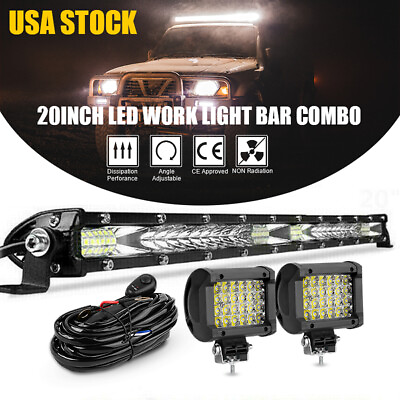 #ad 20Inch LED Light Bar Spot Flood Combo 2x 4 Row LED Pods Truck For Jeep Offroad $33.98