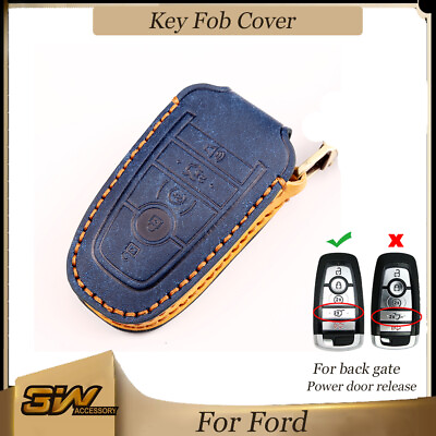 #ad Leather Key Cover Remote Engine Start Fob Smart For Ford LINCOLN SUV 5 Btn BLUE $17.99