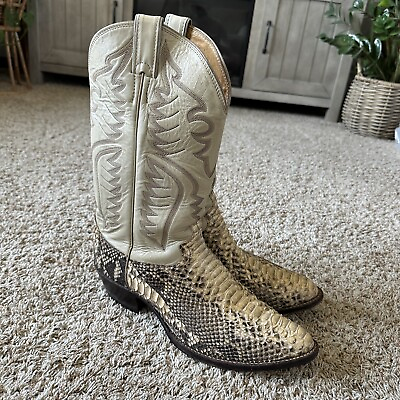 #ad Justin 8673 Snakeskin Python Cowboy Western Boots White Cream Mens Size 11.5D $249.00