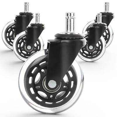 #ad Set of 5 Office Chair Caster Rubber Swivel Wheels Replacement Heavy Duty 3 inch $18.80