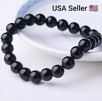 #ad Beaded Bracelet 8mm Natural Stone Beads Men#x27;s Gorgeous Semi Precious Black Onyx $4.49
