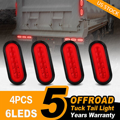 #ad 4PCS Red 6 inch 6 LED Oval Stop Turn Signal Tail Brake Light Side Trailer Truck $34.19
