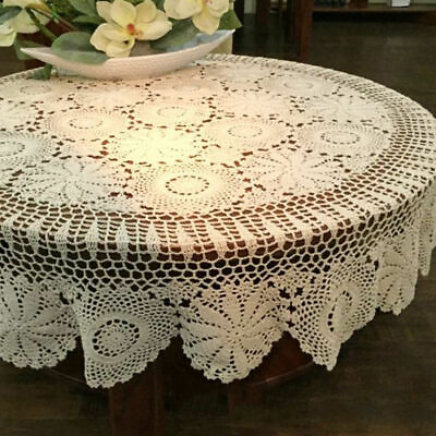 #ad Round Vintage Lace Tablecloth Hand Crochet Cotton Table Topper Doily 52quot; $39.89