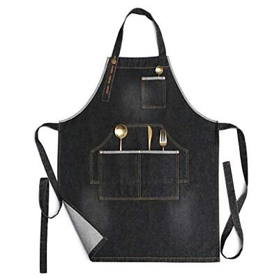 #ad Jeanerlor Heavy Duty Work Aprons for Men and Women Denim Apron with 3 Tool Po... $45.83