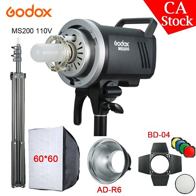US Godox MS200 110V Studio Strobe Flash Light BD 04 Filter 60*60 Softbox Kit $141.55