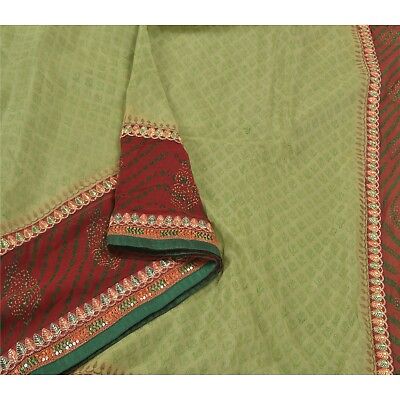 #ad Sanskriti Vintage Green Sarees Blend Georgette Embroidered Premium Sari Fabric $37.23