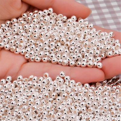 100PCS Genuine 925 Sterling Silver Round Ball Beads DIY Jewelry Making Findings $5.04