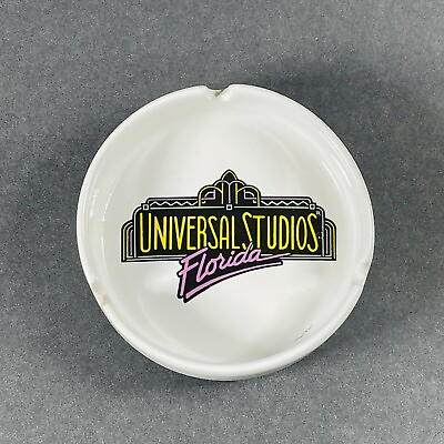 #ad Universal Studios Florida Ashtray White Logo Ceramic Cigarette Ash Tray Vintage $11.98