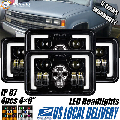 #ad 4pcs RGB Skull 4x6quot; LED Headlights HiLo Beam DRL For Chevrolet Monte Carlo 80 86 $99.99