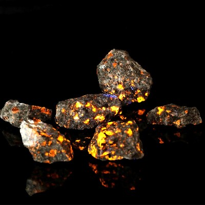 #ad 6 PCS Rough Yooperlite UV Fluorescent Emberlite Glowing Fire Rocks Chunks Stone $16.90